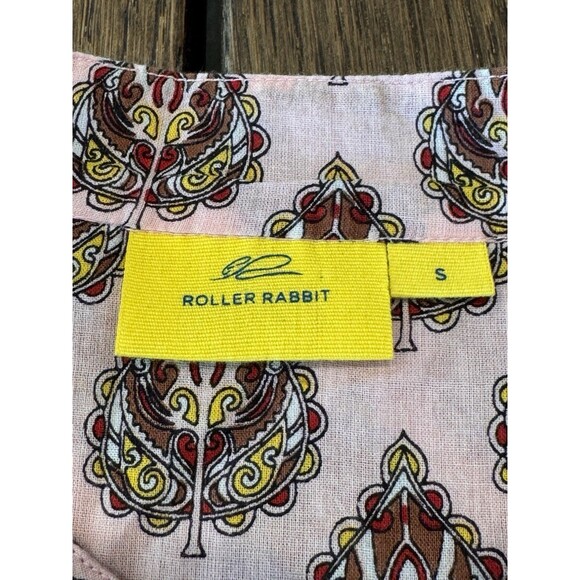 Roller Rabbit Paisley Print Caftan Dress Women’s S Pink Multi Side Slits Buttons - Picture 6 of 12